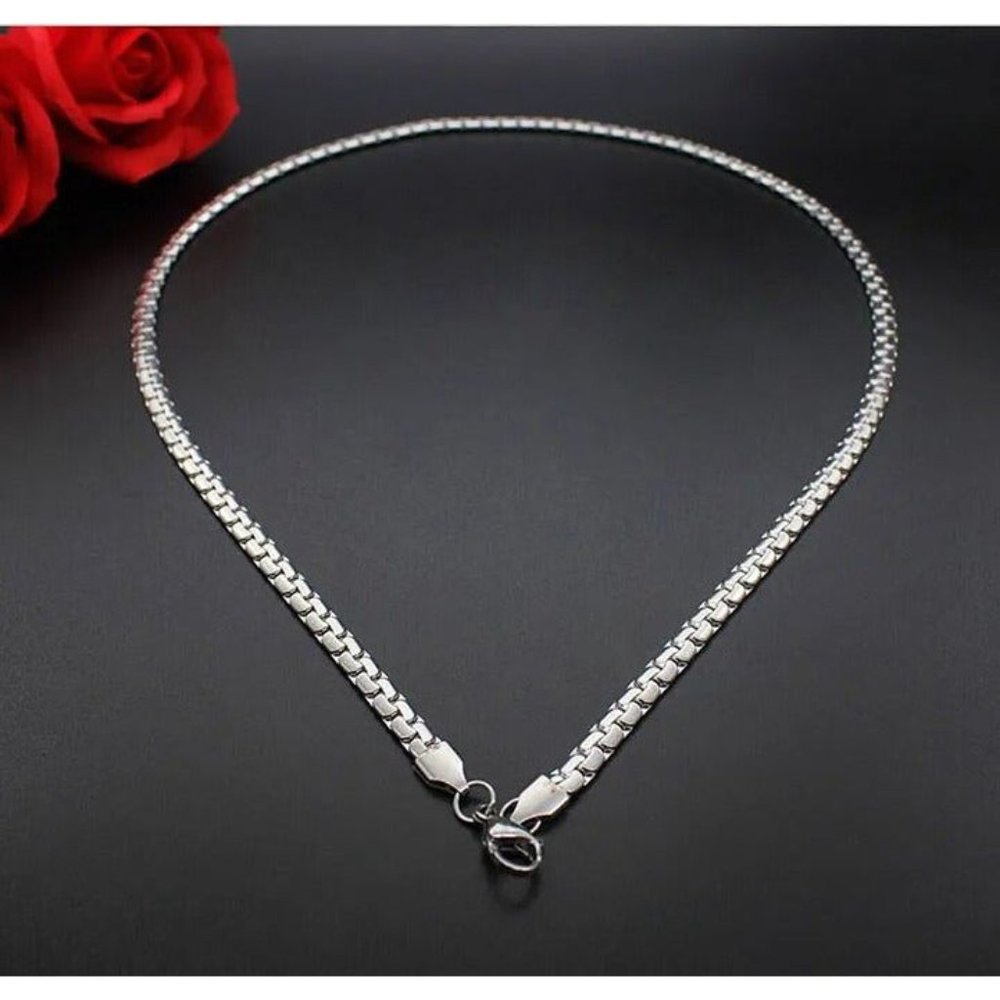 28" Mens 14K White Gold Chain Link Necklace Streetwear 14 Karat K Guys Jewelry - Picture 8 of 9